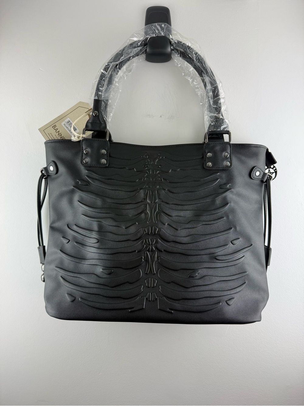 Banned Alternative Skeleton Ribcage Goth Tote Bag Black NWT Moon Pentagram